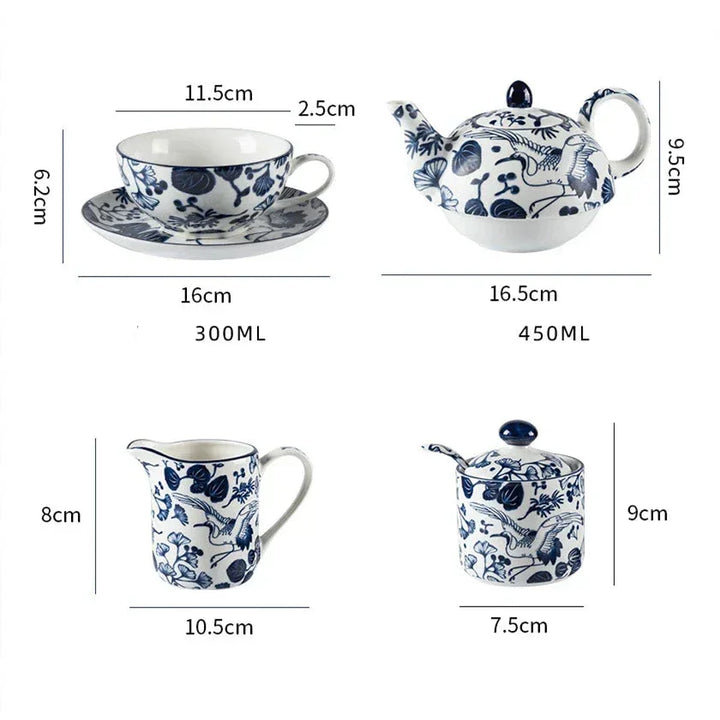 Blue and White Teacup Teapot Set