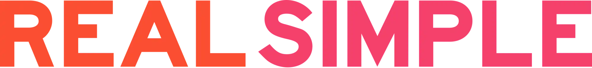 Bold red and pink text spelling out ’REAL SIMPLE’ in a modern sans-serif typeface.